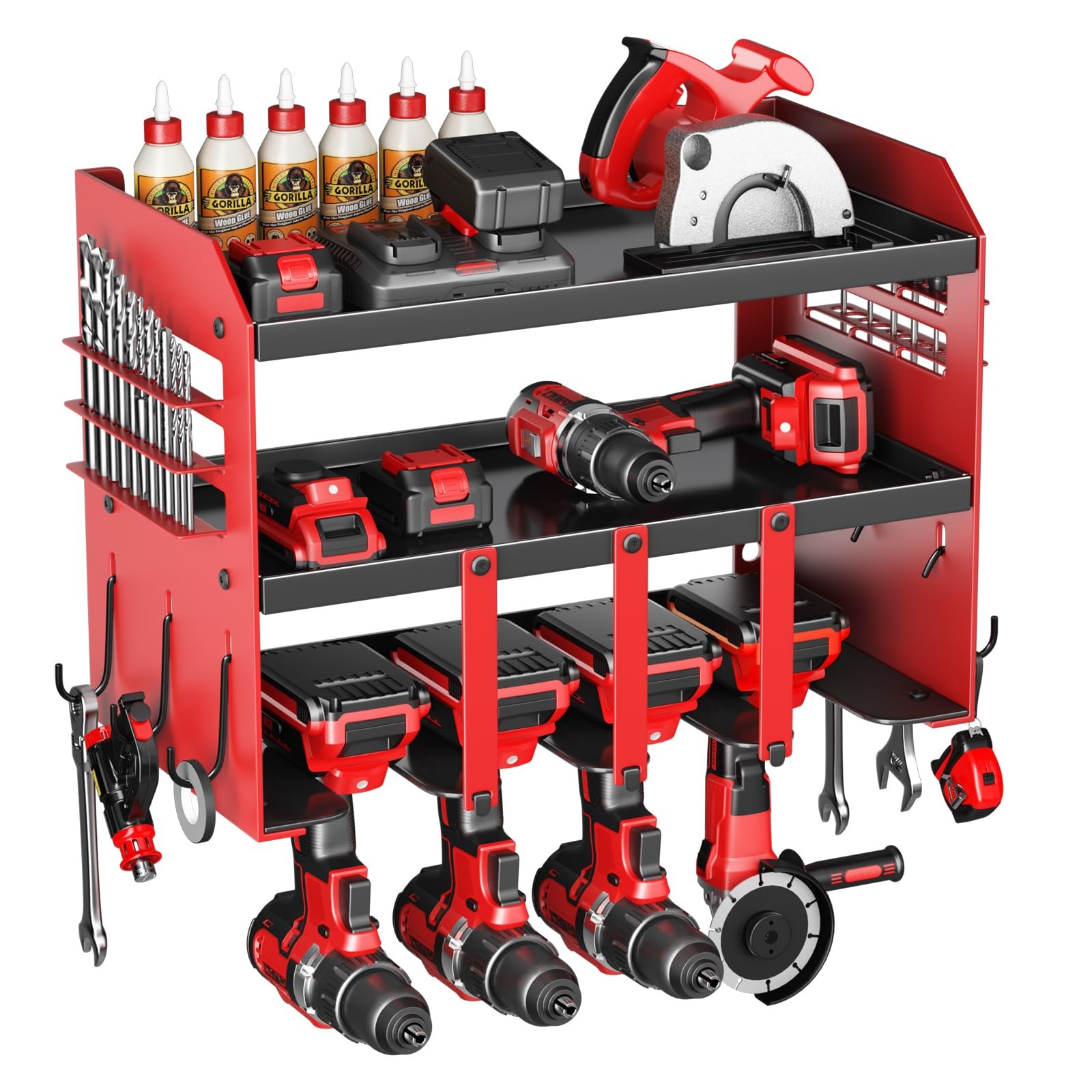 Heavy-Duty Wall-Mounted Power Tool Organizer - 3-Tier Storage Rack Holds 120Lbs Fits 4 Drills