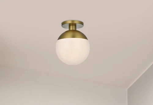 Living District Eclipse 12" Flush Mount Frosted White Shade In Satin Gold - Picture 2 of 9