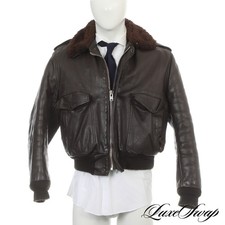#1 MENSWEAR Vintage Schott Made in USA Brown Leather Pilot Bomber Jacket Coat 46