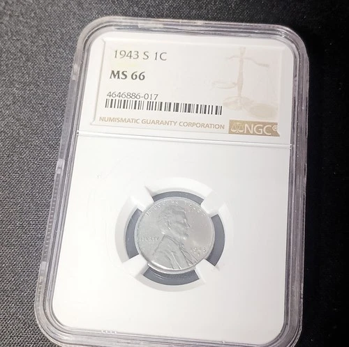 1943 S Lincoln Wheat Small Cent NGC MS 66 Steel Coin San Francisco KM# 132a