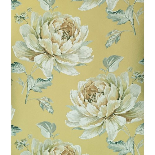 Gold metallic off white floral large peony blossom flowers Biedermeier wallpaper - Picture 3 of 15