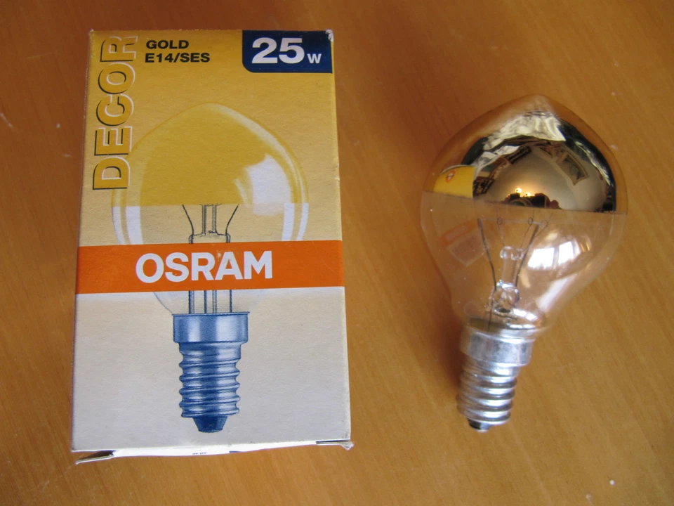 Kuppenverspiegelte OSRAM Glühlampe TROPFEN P45 E14 25W GOLD Kopfspiegel DECOR  - Bild 4 von 4