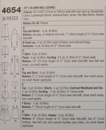 PATRÓN para ropa deportiva informal Simplicity 4654 tanque de falda se adapta a muñeca AG 18 pulgadas - Imagen 2 de 7