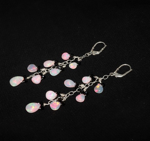 Natürliche äthiopische Feueropal Perlenohrringe mit Sterlingsilber Opalohrringen - Bild 3 von 9