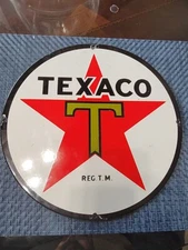VINTAGE TEXACO GASOLINE PORCELAIN METAL GAS PUMP PLATE SERVICE STATION SIGN