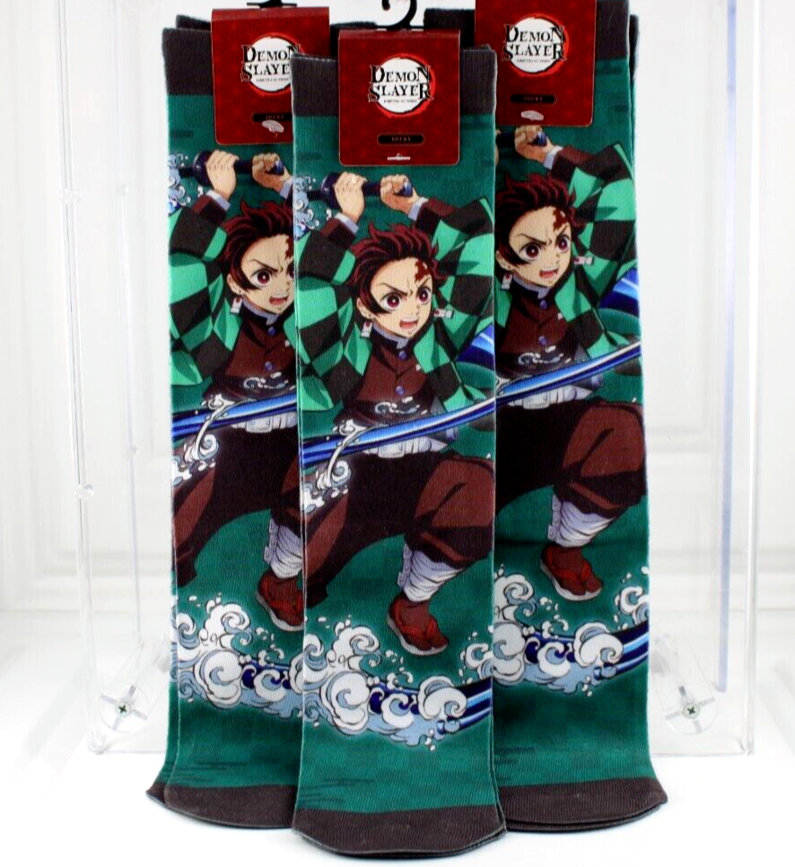 Demon Slayer Tanjiro Sword Effect Crew Socks Lot Of 3 One Size Fits Most New