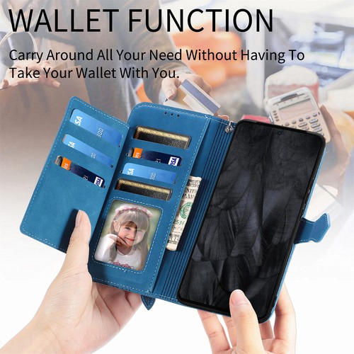 For Google Pixel 8 Pro/7a/6 Pro/5/4a Zipper Wallet Flip Holder Phone Case+Strap - Picture 5 of 41