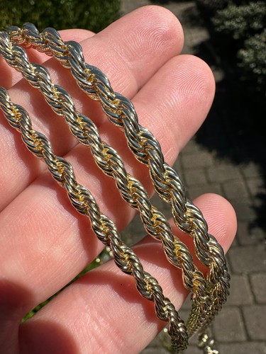 Iced MOISSANITE Clasp 14k Gold Over Stainless Steel Rope Chain Necklace Bracelet - Picture 17 of 24