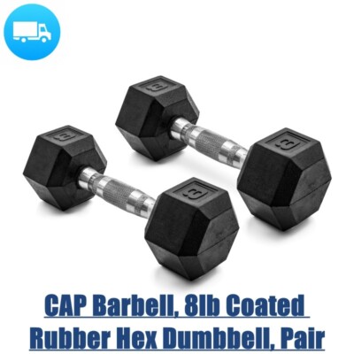 CAP Barbell, 8lb Coated Rubber Hex Dumbbell, Pair