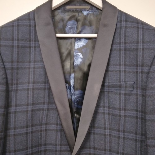 Men's Next Tailoring Slim Fit Navy Blue Check 2 Piece Polyester Suit - 40L - Picture 5 of 24