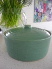 ANTIQUE  RING WARE COVERED CASSEROLE POTTERY W/LID BAUER MC COY GREEN 1930’S