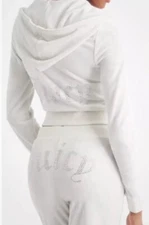 Size M $199 Juicy Couture Tracksuit Velour Hoodie & Pants CREAM Soda NEW!