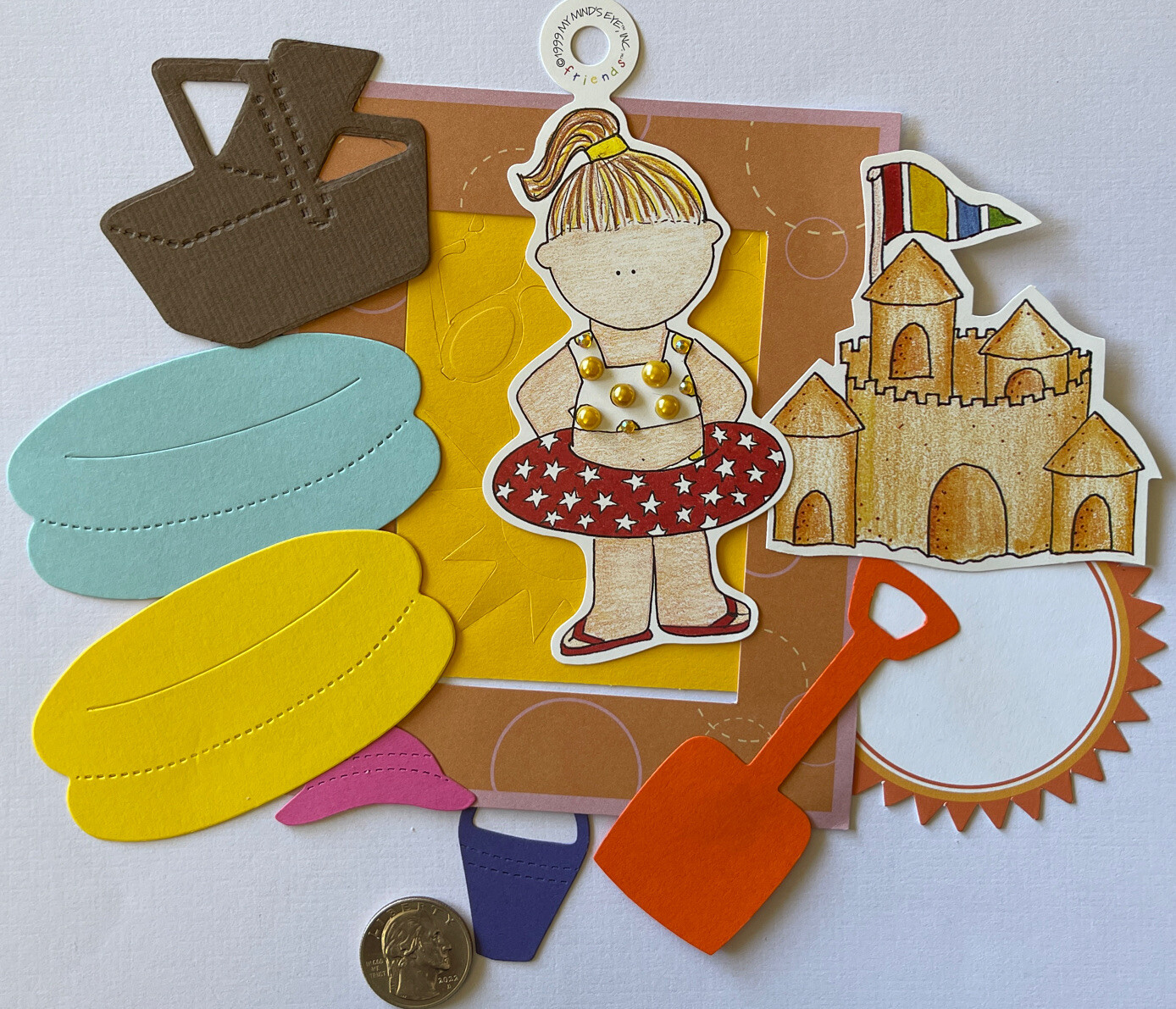 BEACH GIRL Die-Cut Set(13pc) Frame•Ocean•Inter-tube •Sandcastle•Rhinestones•Sun•