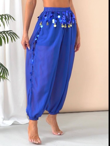 Mujeres Damas Lentejuelas Danza del Vientre Disfraz India Árabe Moneda Harén Pantalones Pantalones - Vídeo 1 de 1