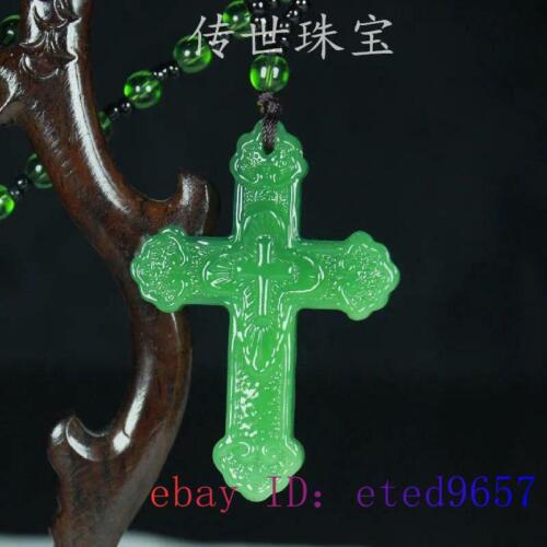 Jade Cross Pendant Fashion Chalcedony Necklace Natural Charm Women Beaded - Picture 1 of 9