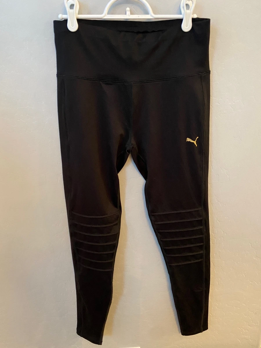 PUMA Women Moto Leggings Black/Gold Workout Active Wear, Large NEW