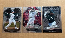 Luis Robert 2021 Panini Prizm Base, Fireworks Insert & Crusade Baseball Cards.