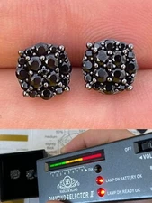 Black Moissanite 925 Silver Hip Hop Earrings Cluster Studs Passes Tester GRA