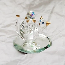 Retired Clear GLASS BARON Cat Figurine with Disco Crystal Ball, VTG Collectible