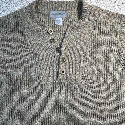 VINTAGE Eddie Bauer 1/4 Button Henley Sweater Adult Sm Brown 90s Heavy L/S Mens - Picture 3 of 10
