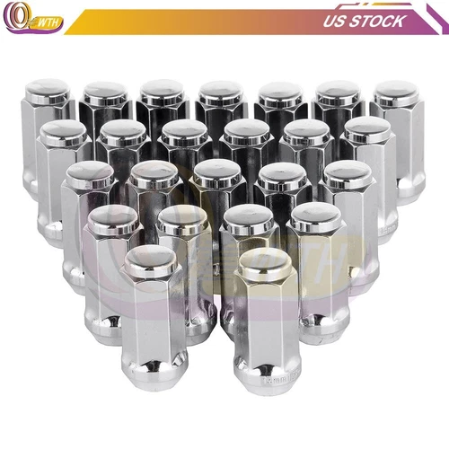 24 X Chrome 14x1.5mm Long Wheel Lug Nuts 1.9" Tall Fits GMC Cadillac Chevrolet