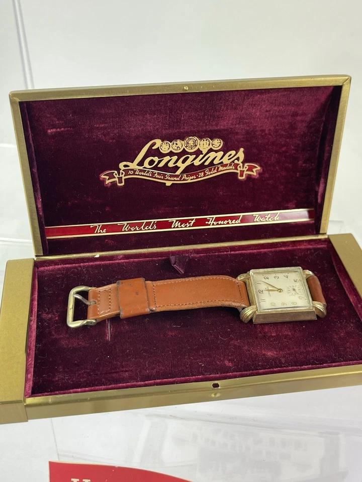 Reloj de pulsera Longines vintage de oro de 10 quilates para hombre funcionando bien con caja y papeleo Foto 3 de 4