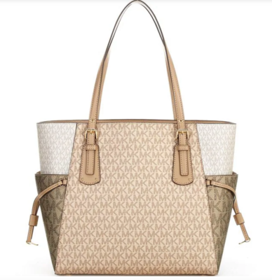 NWT Michael Kors Metallic Signature Logo Voyager East West Tote