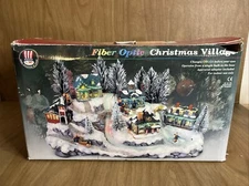Vintage Puleo Fiber Optic Christmas Village Houses Lighted Color Changing 16x9”