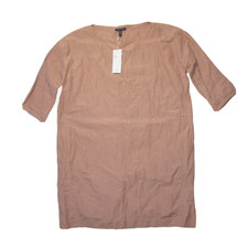 NWT Eileen Fisher Ballet Neck Shift in Toffee Cream Rumpled Cotton Steel Dress S