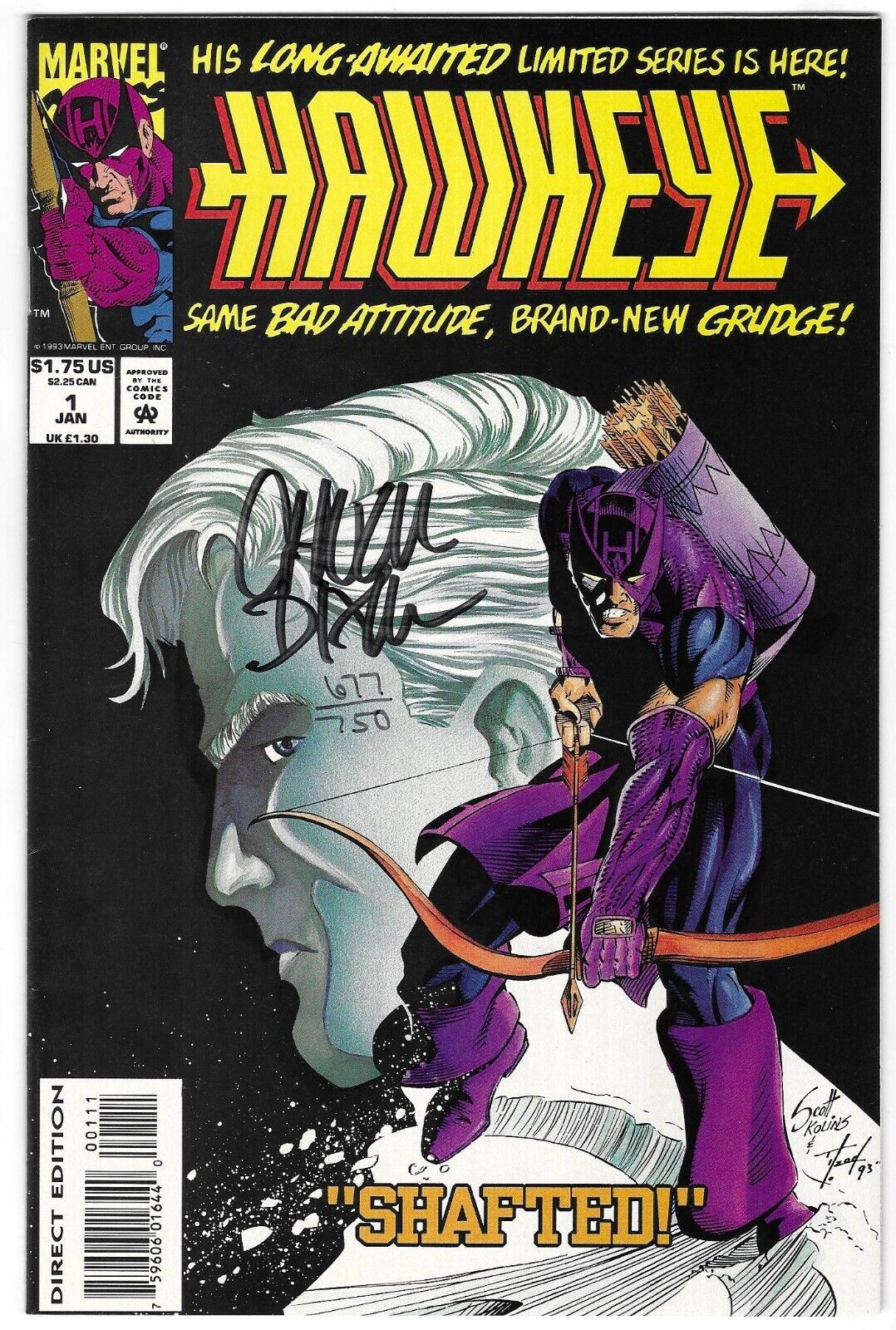Hawkeye #1 MARVEL COMIC BOOK Avengers - Chuck Dixon AUTOGRAPHED 750 SIGNED COA