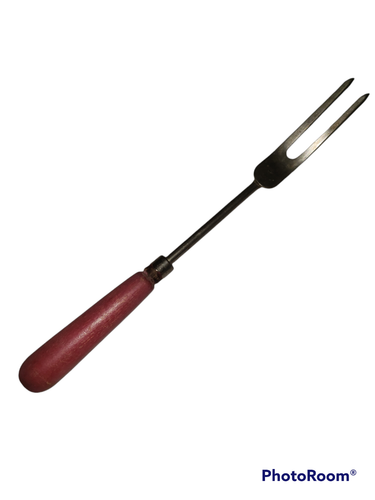 Vintage Metall 2 Zinken Fleischgabel mit rotem Holzgriff L 12"x B 1" - Bild 1 von 7
