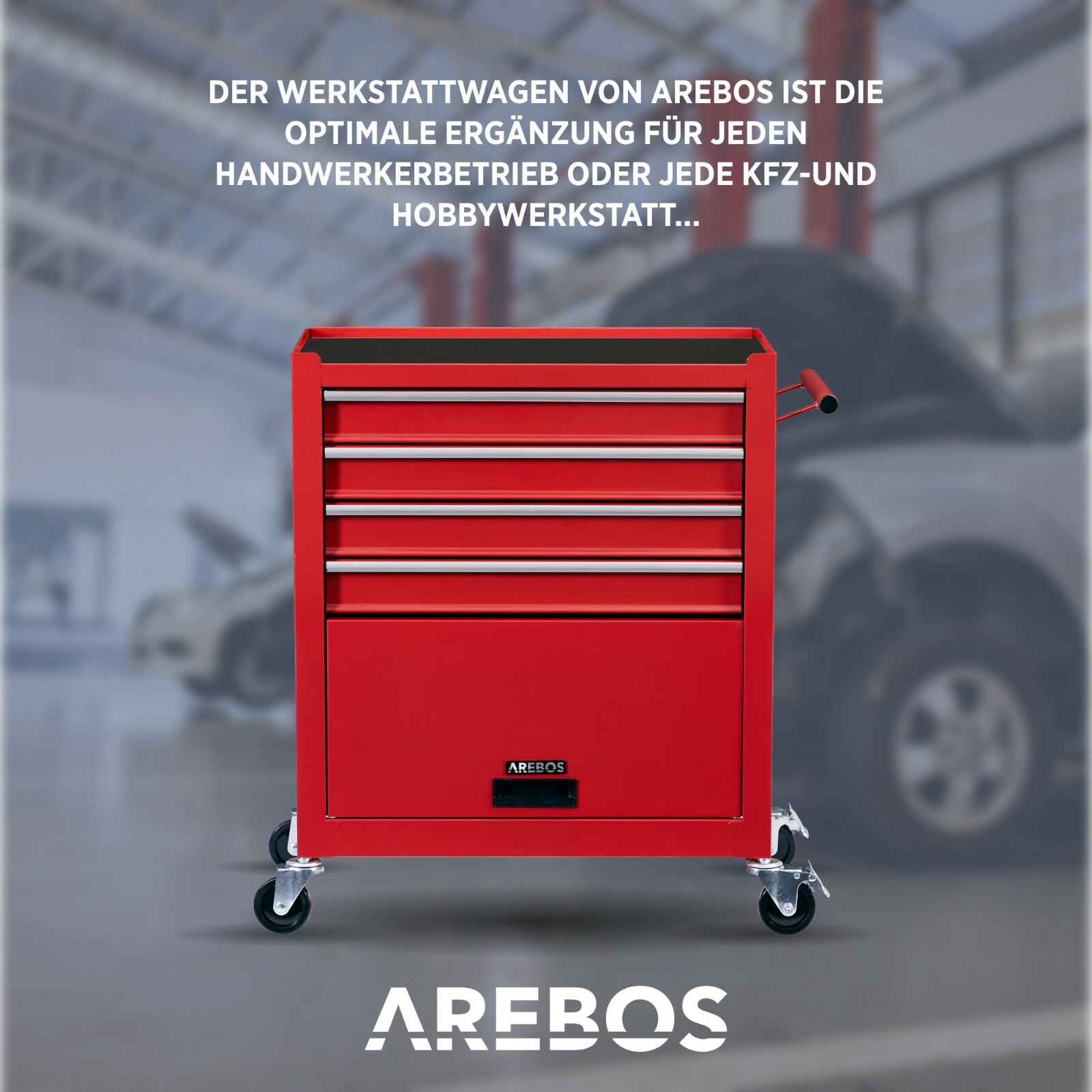 AREBOS Werkstattwagen Werkzeugwagen Rollwagen Werkzeugkiste Toolbox 4 Fächer