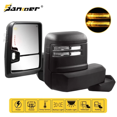 Pair Power Heated Tow Mirrors Amber Light BSM for 2019-2025 Chevy Silverado 1500
