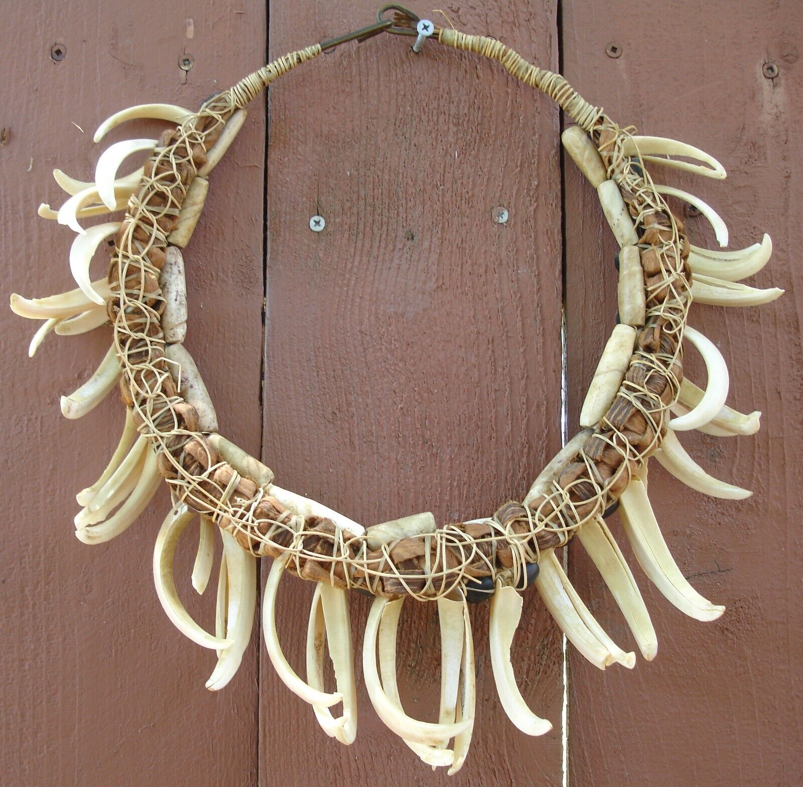 African Tribal Masai Necklace Cut Claw Shell Wood… - image 6