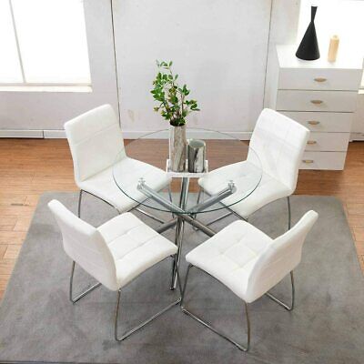 5 Pieces Round Dining Table Set Glass Top With 4 Chairs Pu Leather 5 Pieces Round Dining Table Set Glass, Sicotas 5 Piece Round Dining Table Set