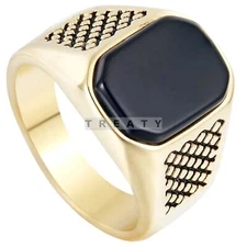Black Onyx Emerald Cut With 925 Sterling Silver Gold Plated Ring For Men's #B872