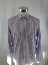 Mens Hugo Boss Long Sleeve Purple Striped Button Up Shirt Size L - EUC