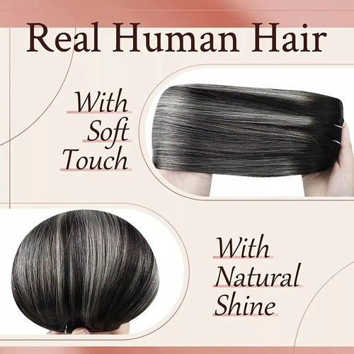 Extensiones de cabello liso con clip de PU sin costuras de sal y pimienta 140 g piel de cabello humano - Imagen 3 de 24