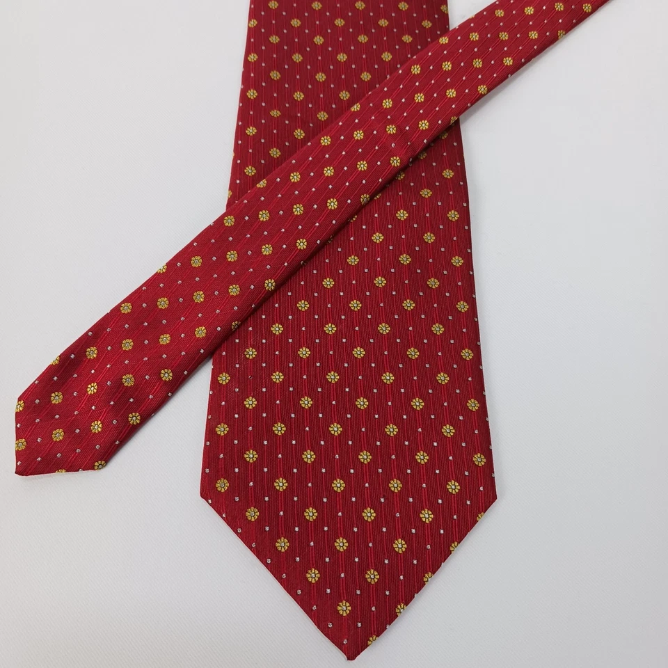 Галстук шелковый Trevisan Venezia красный желтый геометрический мужской галстук Италия 56 дюймов 3,75 дюйма - Изображение 3 из 4