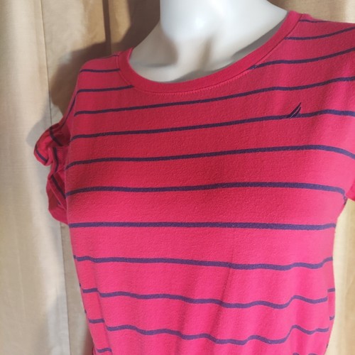 Girl's red / Navy Striped Dress/ Size L 12-14 - Picture 2 of 11