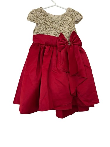 Rare Editions Toddler Girls Cap Sleeve Cascade Bow Embro Red Dress NWT $74 - 第 4/6 張圖片