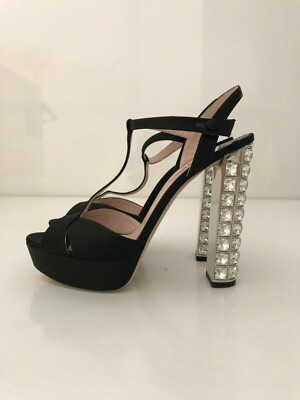MIU MIU スワトフスキークリスタルヒール 41 (27センチ） Miu Miu Womens Crystal Embellished Suede Platform High Heels