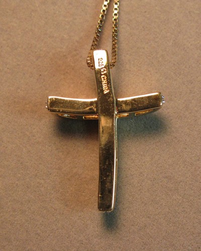 Vintage Sterling Silver Gold Tone 17" CZ Cross Necklace 5.0g #J4861 - Picture 4 of 6