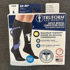TruForm Firm Compression 20-30 mmHg Below Knee Closed Toe Black Socks L Large