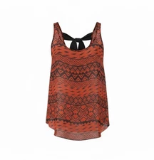 Edge Aztec Print Tie Back Sleeveless Blouse Top Red Black Size Small