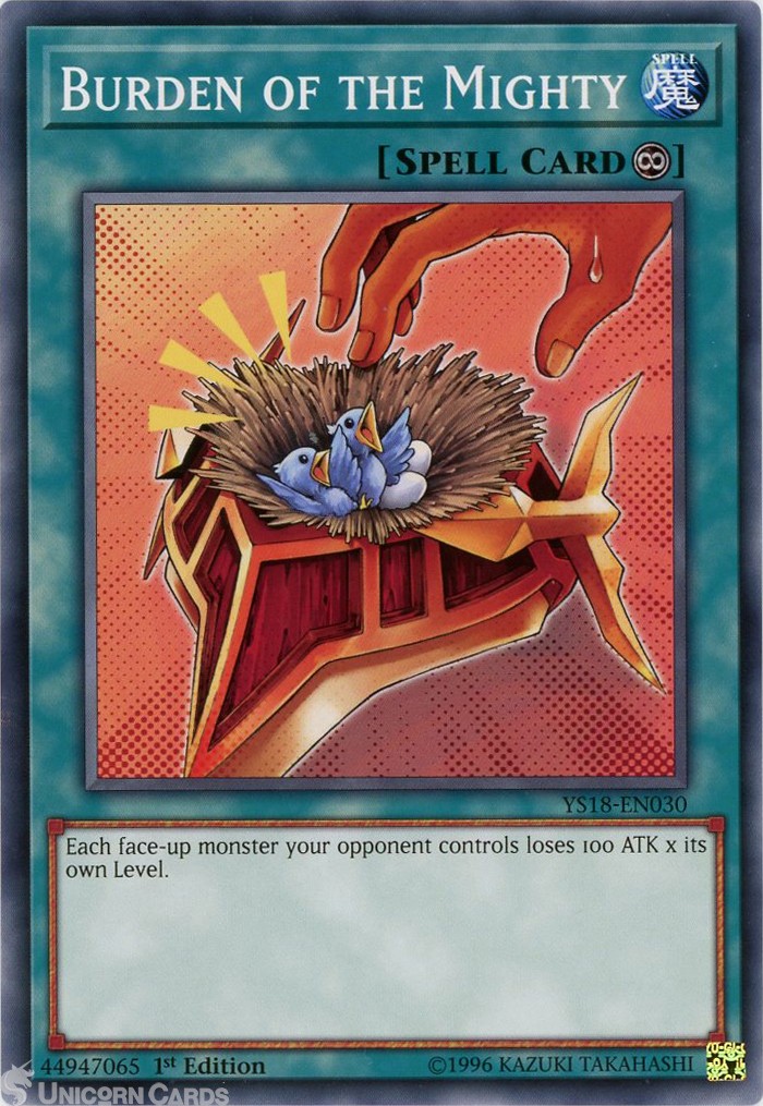 YS18-EN030 Burden of the Mighty 1st Edition Mint YuGiOh Card