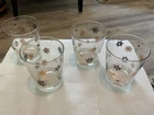 Vtg S/4 Federal Glass Atomic Snowflake Black/Gold Tumblers