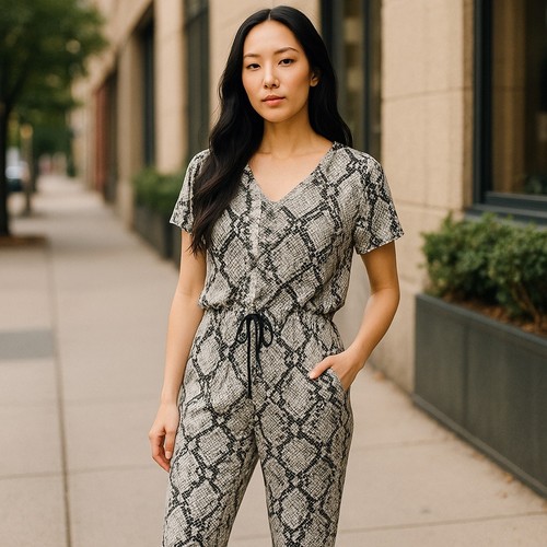 Pagliaccetto donna LuLaRoe taglia XL grigio pelle di serpente stampa animalier tuta maniche corte - Foto 2 di 7