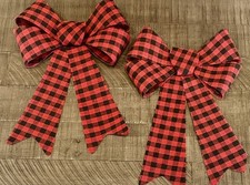 Set Of Buffalo Check Holiday Bows Red/Black Farmhouse Christmas Decor 13.5  