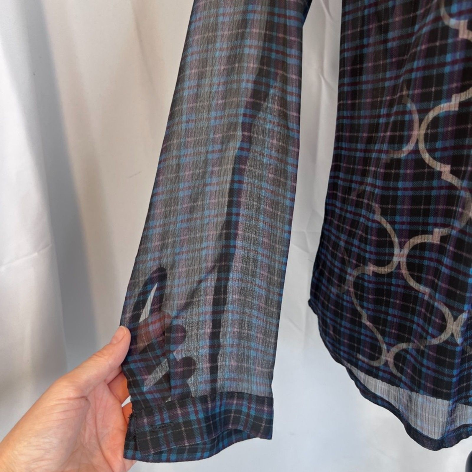 American Eagle Plaid Sheer Button Front Ruffle Tr… - image 6